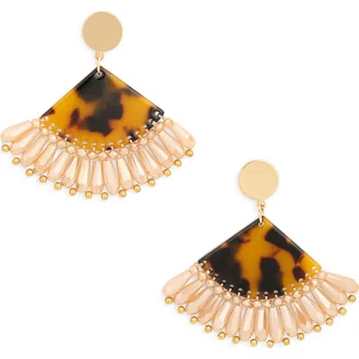 Cara Beaded Fan Drop Earrings In Brown