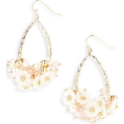 Cara Beaded Flower & Faux Pearl Cluster Teardrop Earrings In Gold