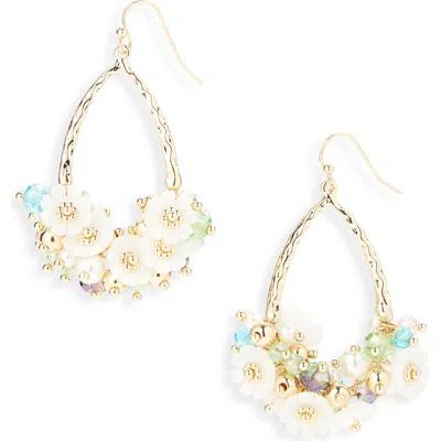 Cara Beaded Flower & Faux Pearl Cluster Teardrop Earrings In Gold
