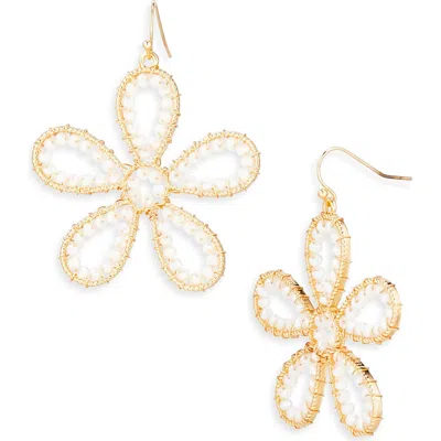 Cara Beaded Flower Drop Earrings In Gold