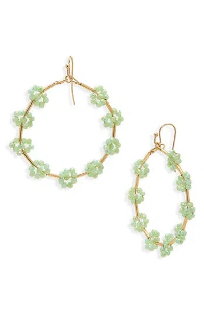 Cara Beaded Flower Hoop Earrings In Green