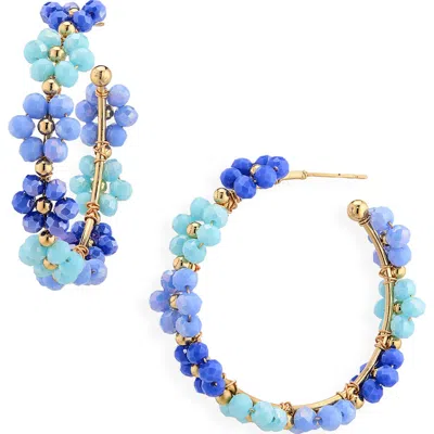 Cara Beaded Flower Hoop Earrings In Multi