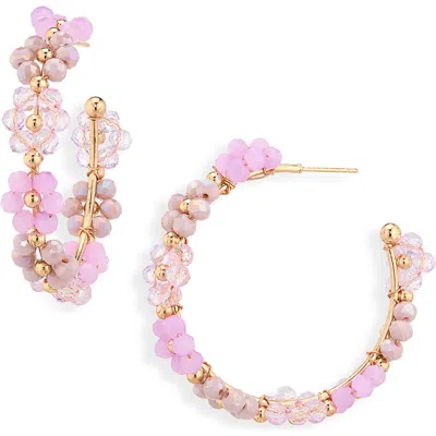 Cara Beaded Flower Hoop Earrings In Transparent