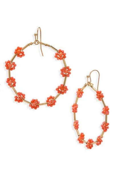 Cara Beaded Flower Hoop Earrings In Transparent
