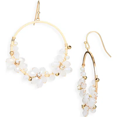 Cara Beaded Flower Hoop Earrings In White