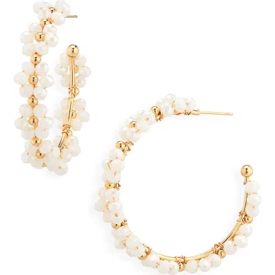 Cara Beaded Flower Hoop Earrings In Yellow