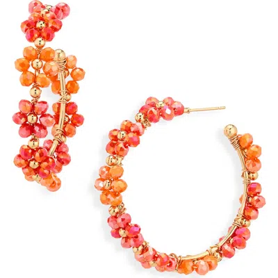 Cara Beaded Flower Hoop Earrings In Yellow