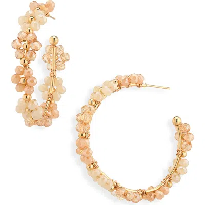 Cara Beaded Flower Hoop Earrings In Yellow