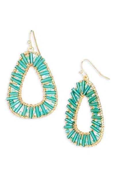 Cara Beaded Hoop Drop Earrings In Green