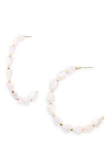 Cara Beaded Hoop Earrings In White