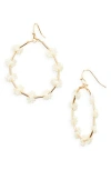 Cara Beaded Open Circle Drop Earrings In White