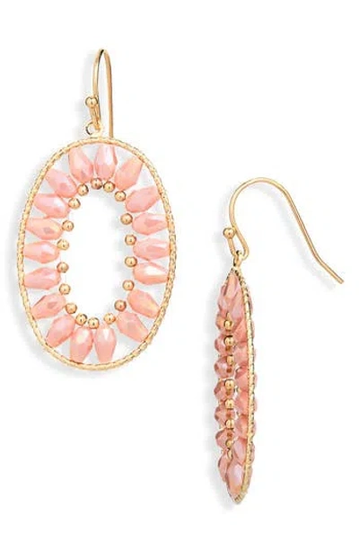 Cara Beaded Oval Drop Earrings In Pink