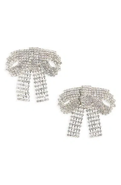 Cara Bow Fringe Crystal Statement Stud Earrings In Silver