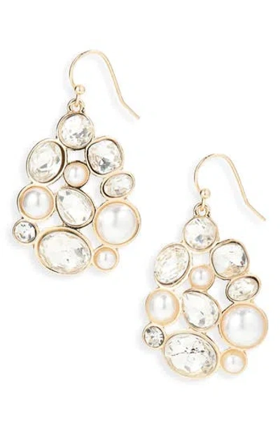 Cara Bubble Crystal & Faux Pearl Drop Earrings In Gold