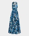 Cara Cara Adriana Floral Poplin Sleeveless Maxi Shirtdress In Flora Grove Blue