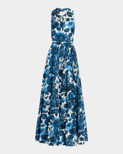 Cara Cara Adriana Floral Poplin Sleeveless Maxi Shirtdress In Flora Grove Blue