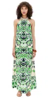 Cara Cara Aimee Seashell-detailed Printed-linen Maxi Dress In Green