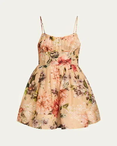 Cara Cara Alba Floral Fit-and-flare Mini Dress In Brown