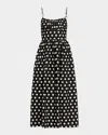 Cara Cara Alba Polka-dot Gathered Smocked Cotton-poplin Midi Dress In Black