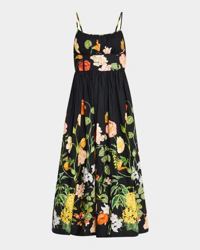 Cara Cara Alba Floral Midi Dress In Nectar Black