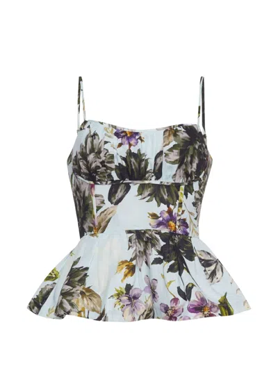 Cara Cara Alba Floral-print Peplum Top In Blue