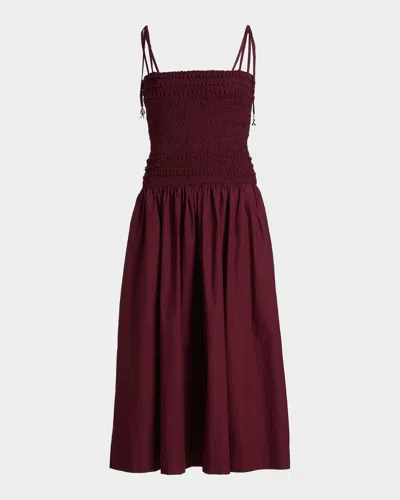 Cara Cara Alegra Ruched Drop-waist Midi Dress In Tawny Port