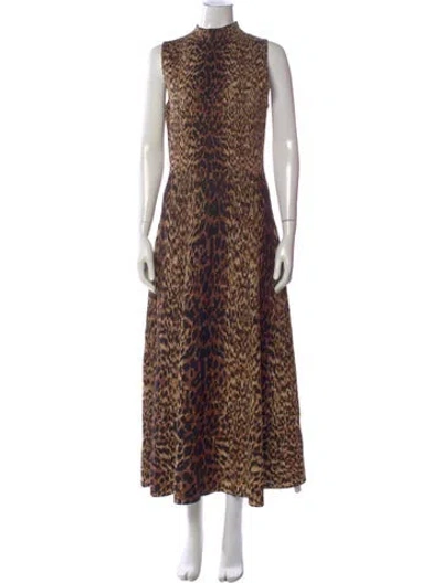 Pre-owned Cara Cara Animal Print Long Dress In Brown