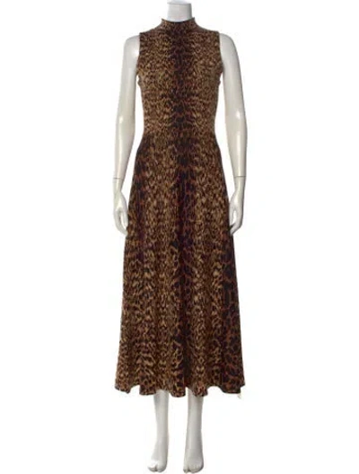 Pre-owned Cara Cara Animal Print Long Dress In Brown