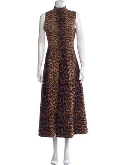 Pre-owned Cara Cara Animal Print Midi Length Dress W/ Tags In Brown
