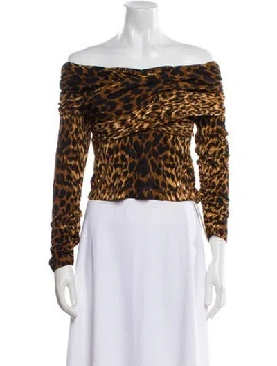 Pre-owned Cara Cara Animal Print Off-the-shoulder Blouse W/ Tags In Brown