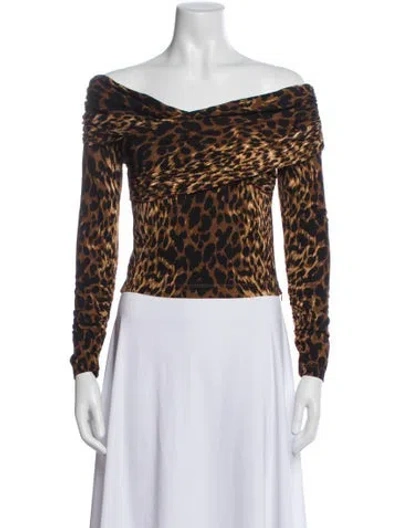 Pre-owned Cara Cara Animal Print Off-the-shoulder Top In Brown