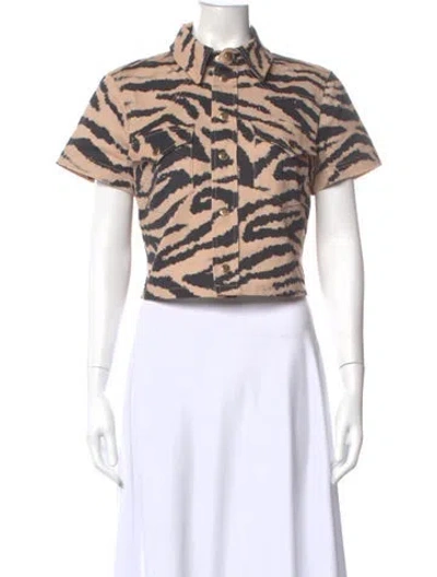 Pre-owned Cara Cara Animal Print Short Sleeve Button-up Top W/ Tags In Multi