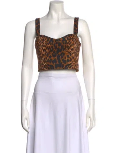 Pre-owned Cara Cara Animal Print Square Neckline Crop Top In Multi