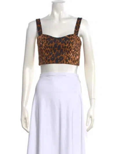 Pre-owned Cara Cara Animal Print Square Neckline Crop Top W/ Tags In Brown