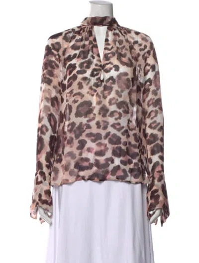 Pre-owned Cara Cara Animal Print Tie Neck Blouse In Pink