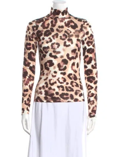 Pre-owned Cara Cara Animal Print Turtleneck Top W/ Tags In Neutral