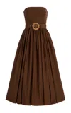 Cara Cara Anisha Belted Strapless Linen Bubble-hem Midi Dress In Burgundy