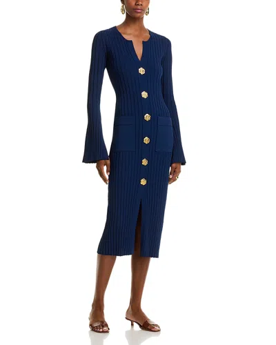 CARA CARA ARON DRESS V NECK BUTTON FRONT SLIM LONG SLEEVE MIDI STRETCH BODYCON DRESS