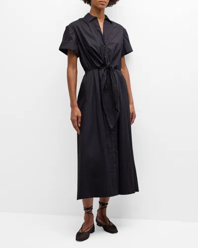 Cara Cara Asbury Self-tie Waist Cotton Poplin Midi Dress In Black