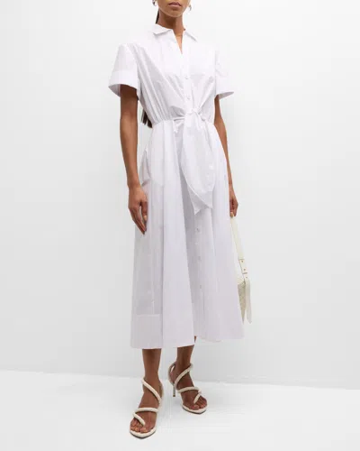 Cara Cara Asbury Self-tie Waist Cotton Poplin Midi Dress In White