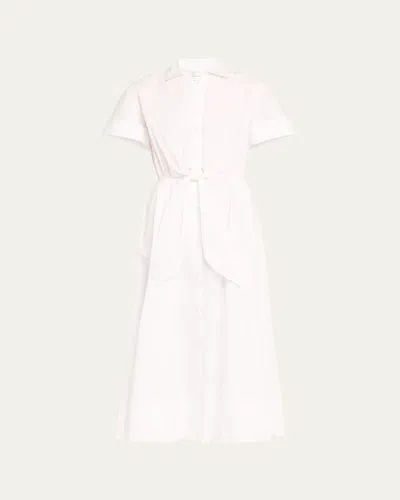 Cara Cara Asbury Self-tie Waist Cotton Poplin Midi Dress In White