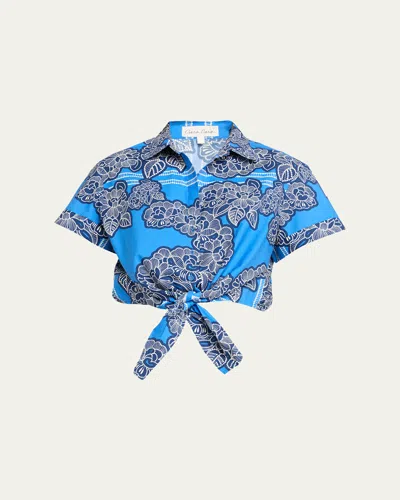 Cara Cara Asbury Tie-front Cotton Button-front Top In Blue