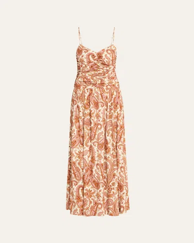 Cara Cara Azalea Paisley-print Ruched Midi Dress In Neutral