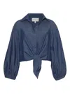 Cara Cara Balloon-sleeve Tie-front Shirt In Blue