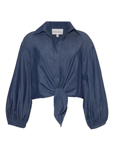 Cara Cara Balloon-sleeve Tie-front Shirt In Blue