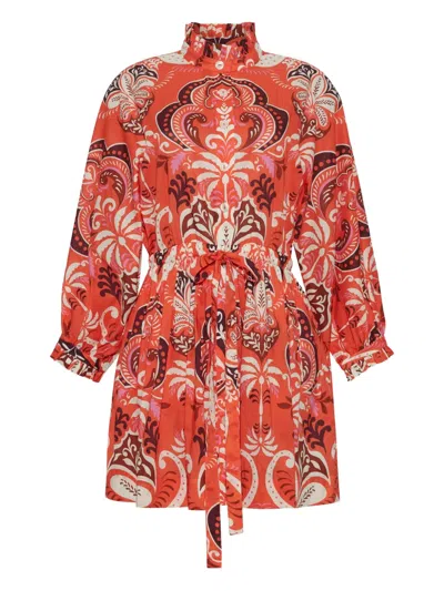 Cara Cara Beatrice Printed Mini Shirtdress In Orange