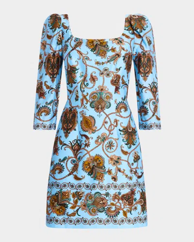 Cara Cara Belinda Puff-sleeve Stretch Cotton Sateen Mini Dress In Marcel Blue