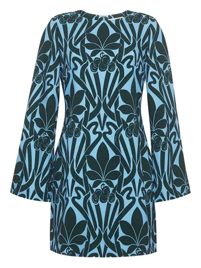 Cara Cara Bell-sleeve Floral-print Mini Dress In Blue