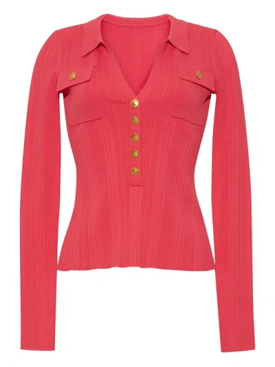 Cara Cara Belleport Ribbed Buttoned Top In Red