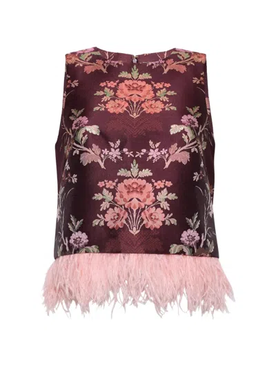 Cara Cara Belmond Feather-trim Jacquard Top In Brown